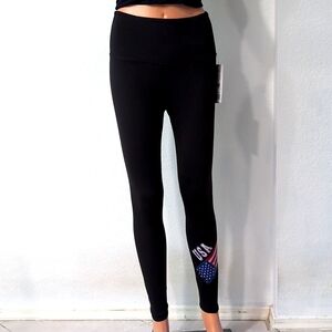 NWT Collette Love Patriotic USA Flag Black Leggings Size S